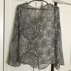 Split Back V-Neck Bell Sleeves